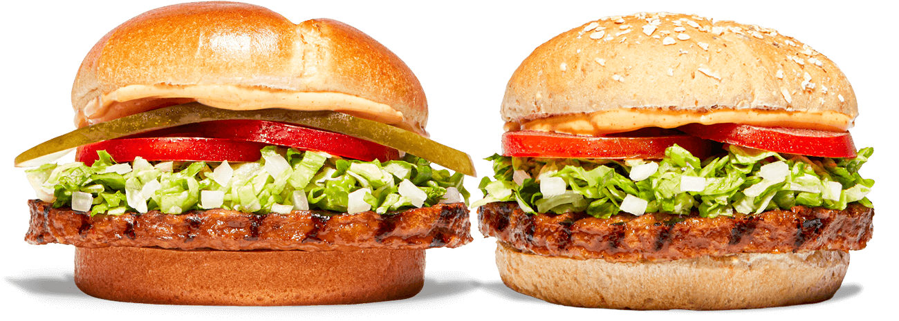 Two flame-grilled Original or Veggie burgers